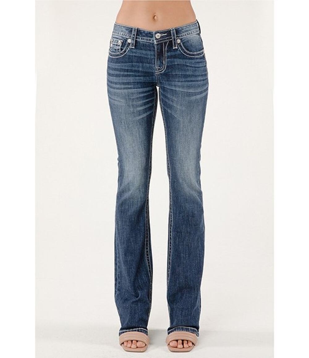 Miss Me Faded Dark Wash Blue Denim Bootcut Flare Jeans Women's Size 10